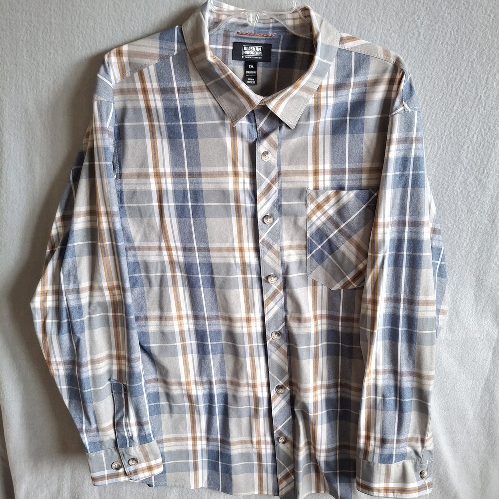 Alaskan Hardgear Duluth Trading Co Shirt Mens 2XL‎ Blue Plaid LS Hiking Fishing